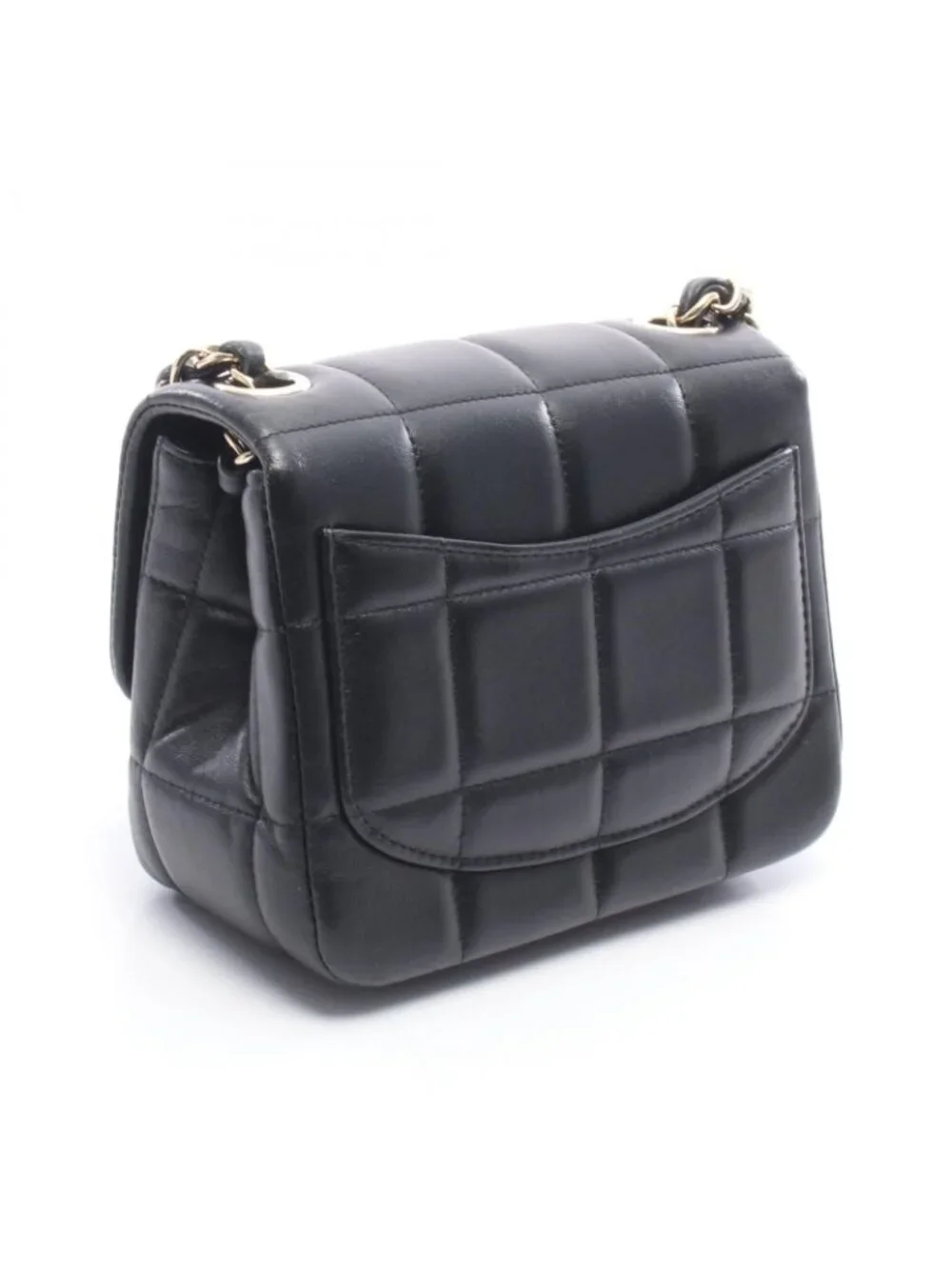 Chanel Shoulder Bag Choco Bar Mini Flap Black Leather Mini Chain